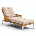 Outdoor lounge chair with cushioned seat in beige and aluminum frame