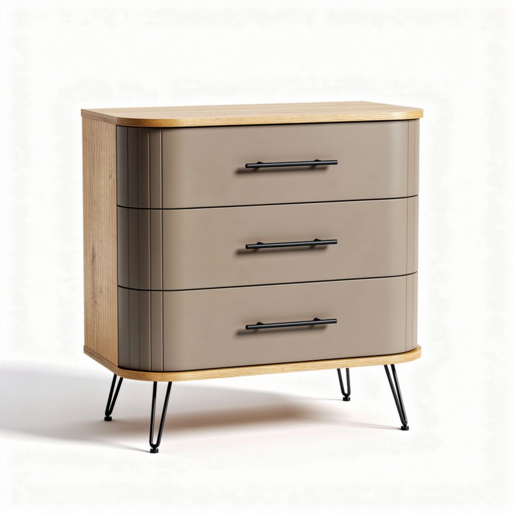 Modern three-drawer chest with oak frame and gray matte finish 80 x 40 x 70cm
