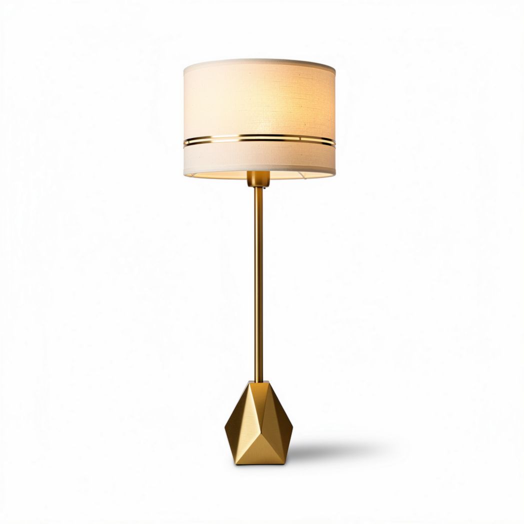 Gold geometric table lamp with fabric shade for living room decor 25 x 25 x 65cm