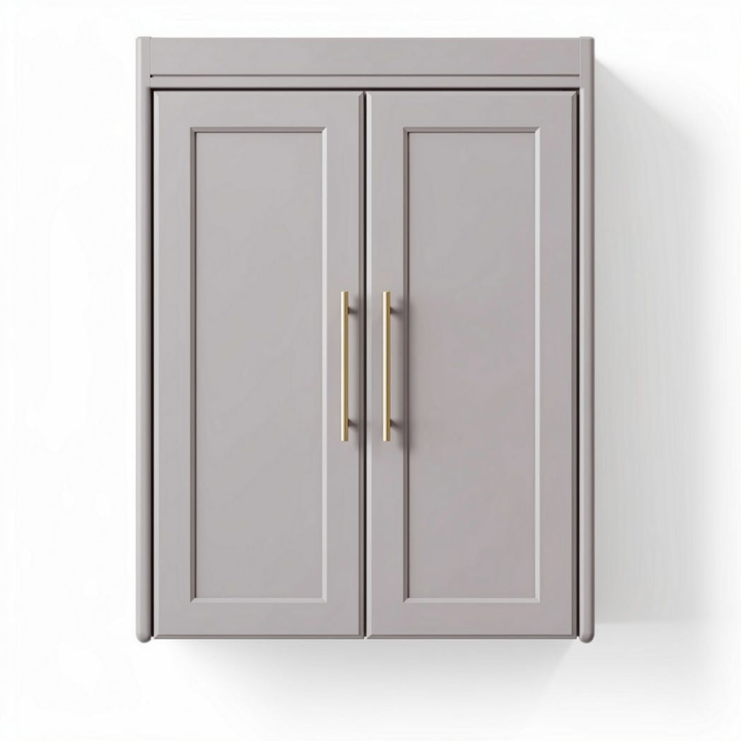 Gray wooden cabinet with double doors for storage 70 x 35 x 90cm