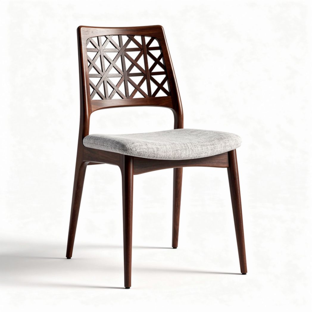 Wooden dining chair with upholstered seat and geometric backrest design 45 x 45 x 85cm