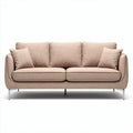 Beige fabric sofa with stainless steel legs and four cushions 210 x 90 x 85cm