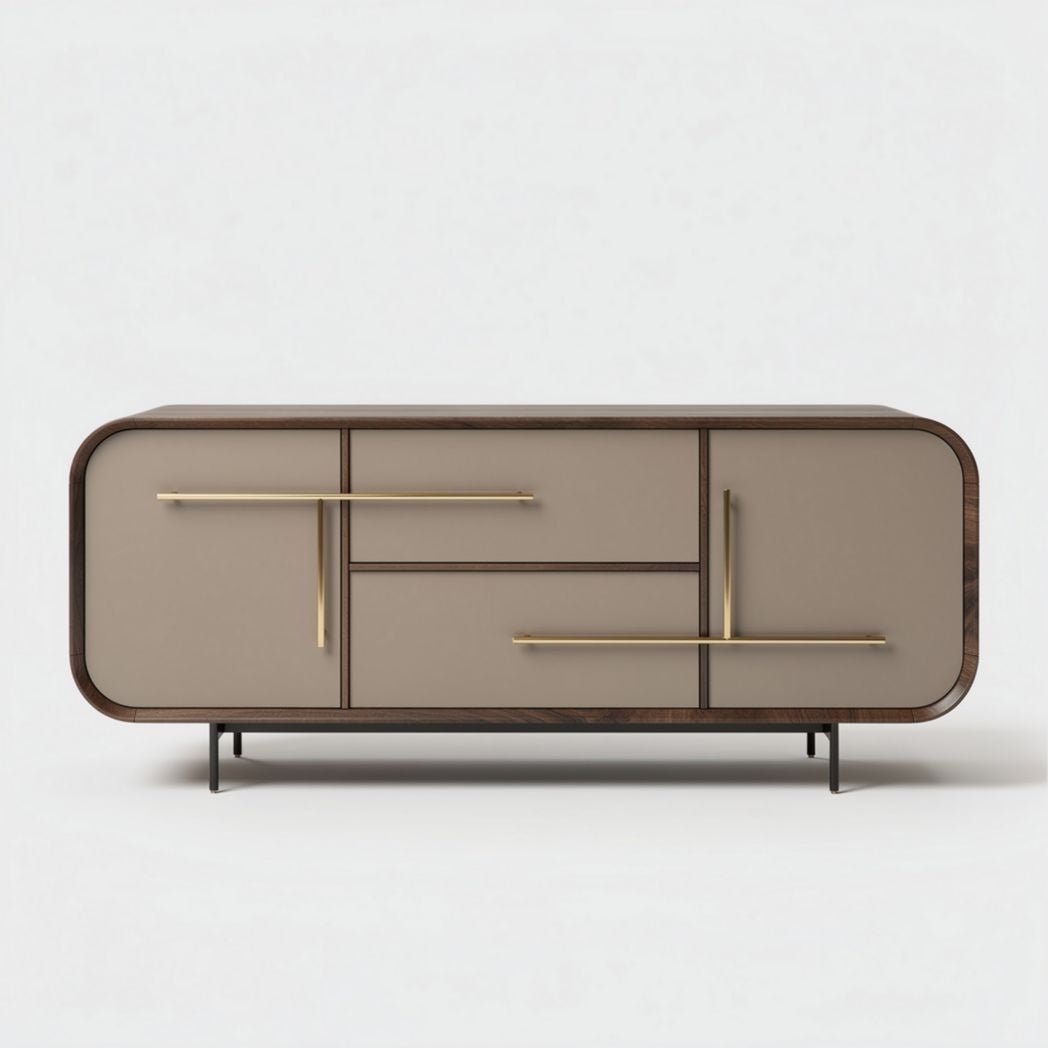 Modern media console with beige finish and gold accents 80 x 40 x 45cm