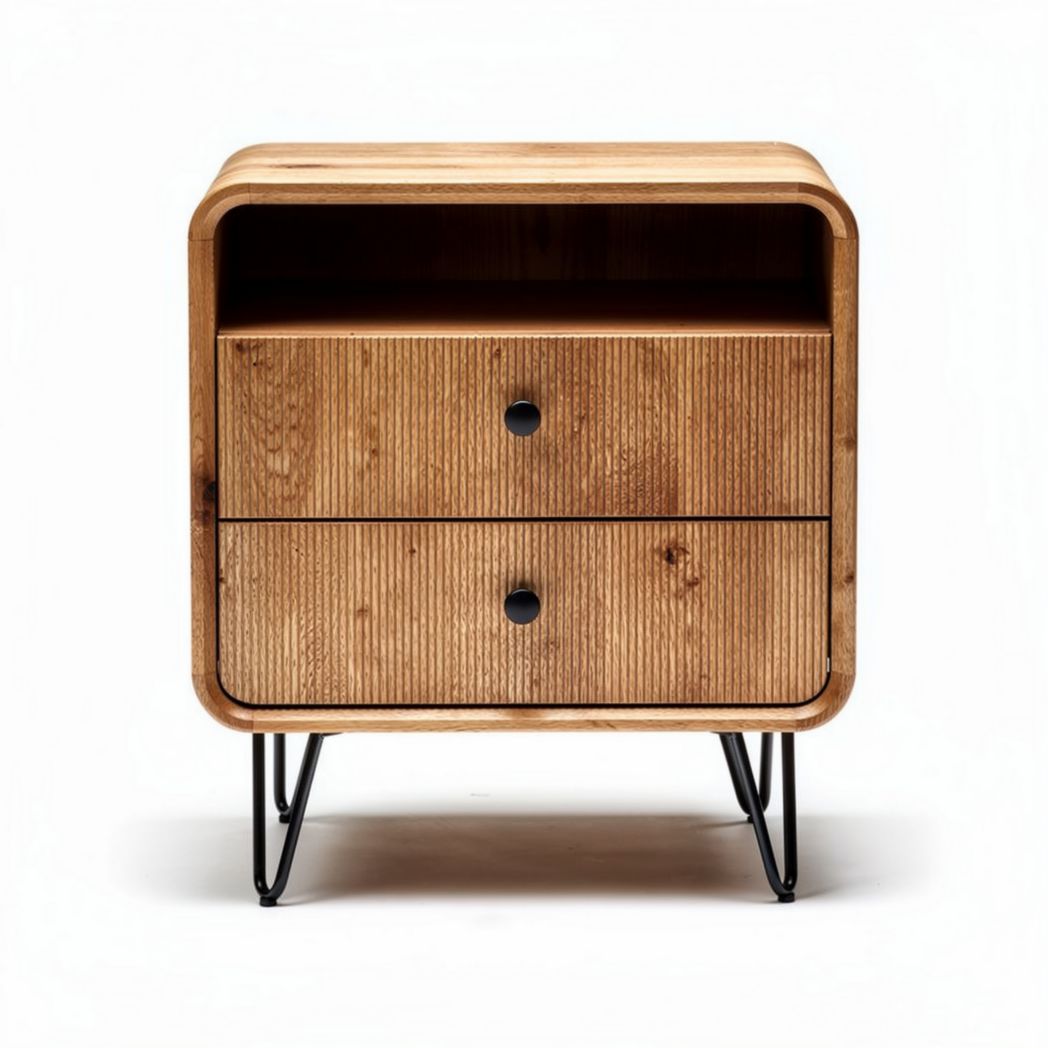 Wooden nightstand with two drawers and open shelf brown 45 x 40 x 50cm