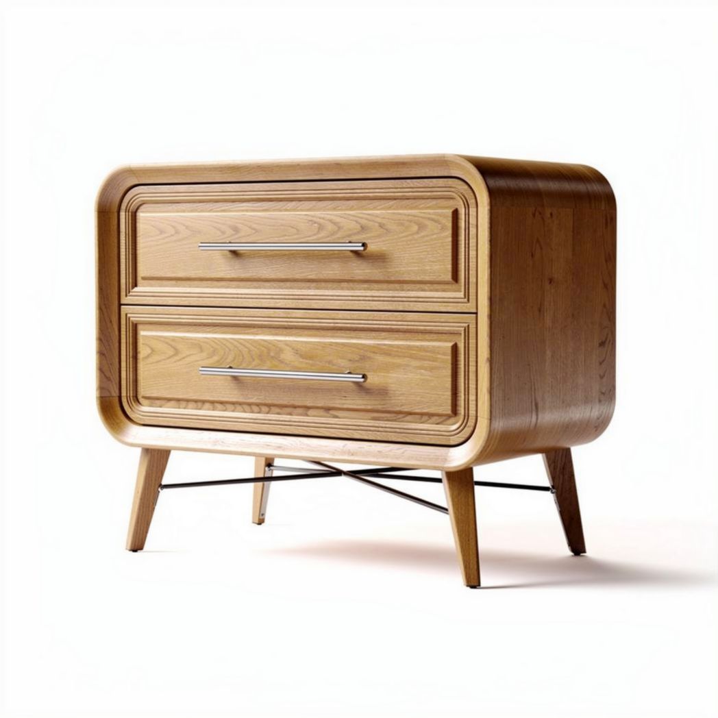Wooden bedside table with two drawers in natural finish 50 x 30 x 40cm