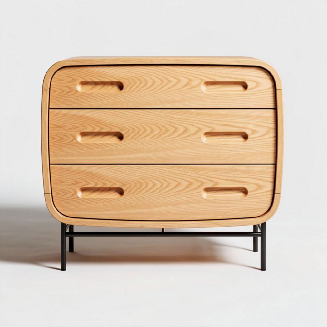 Ash wood dresser with three drawers and metal legs 90 x 45 x 75cm