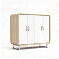 Contemporary wood and white cabinet with metal legs 80 x 40 x 90cm