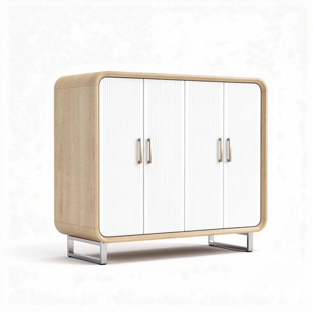 Contemporary wood and white cabinet with metal legs 80 x 40 x 90cm