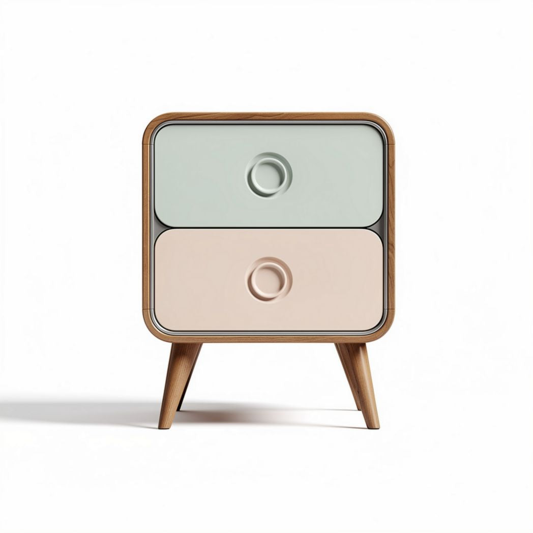 Wooden nightstand with two drawers in pastel green and pink 50 x 40 x 45cm