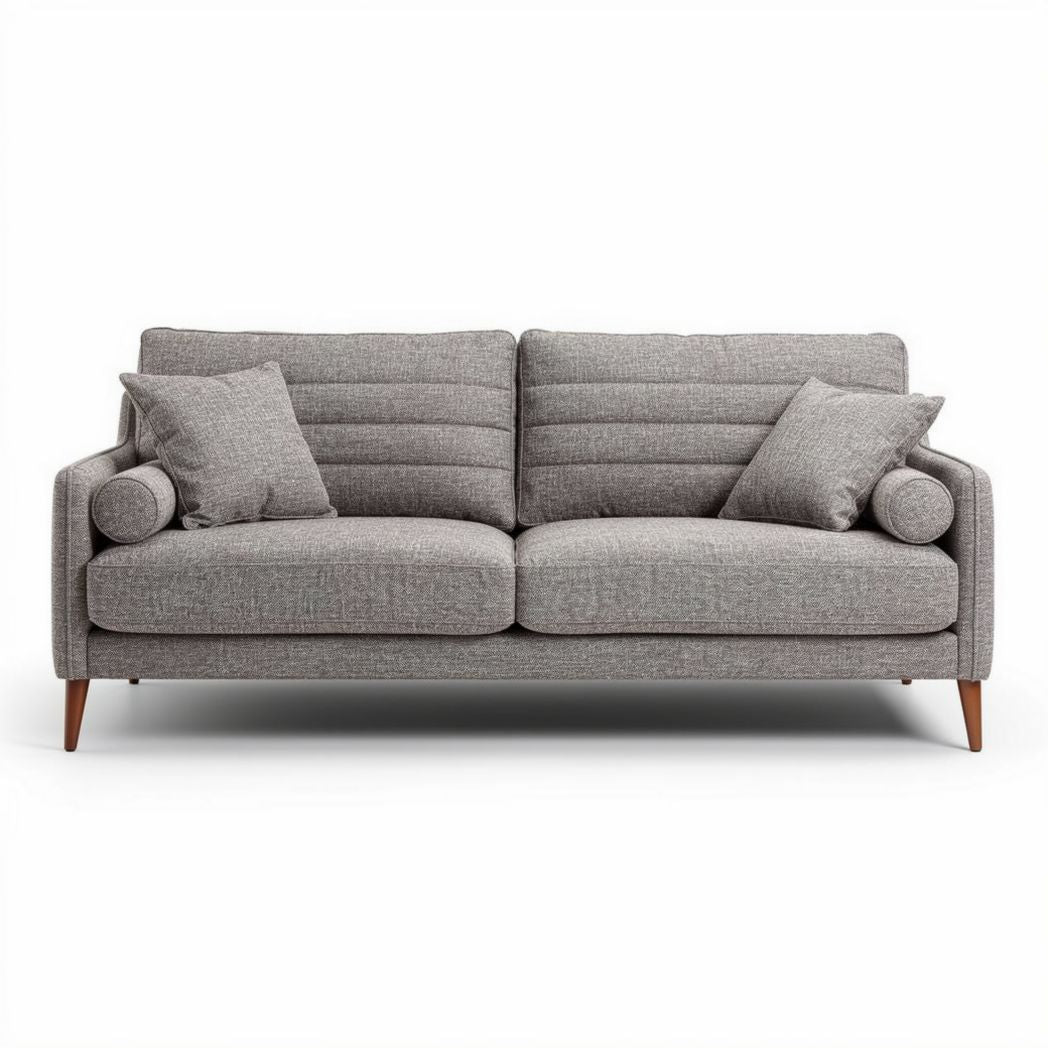 Modern gray fabric sofa with wooden legs and removable cushions 190 x 85 x 75cm
