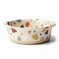 Stoneware baking dish for oven use 25 x 25 x 6cm colorful terrazzo design