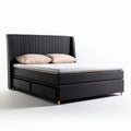 Upholstered bed frame with storage drawers and padded headboard in grey 200 x 160 x 100cm