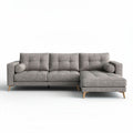 Modern sectional sofa in gray fabric with wooden legs approximately 250 x 90 x 85cm