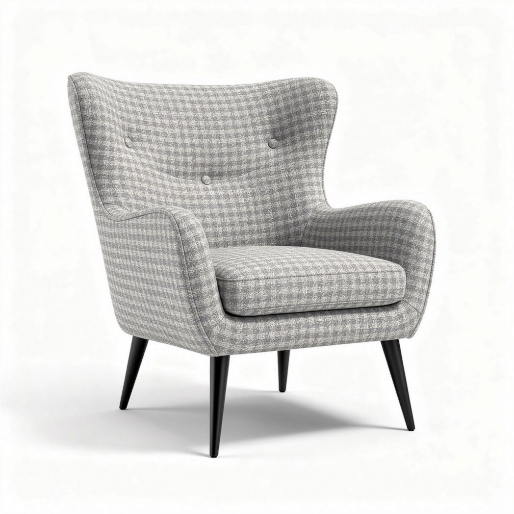 Houndstooth pattern armchair with soft upholstery and wooden legs 80 x 70 x 85cm