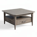 Square wooden coffee table with drawer and open shelf 80 x 80 x 40cm grey