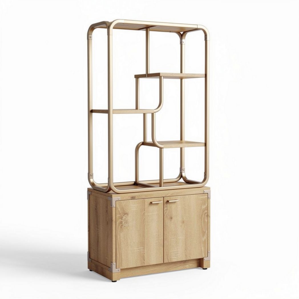 Wooden shelving unit with metal frame and storage cabinet 90 x 40 x 180cm
